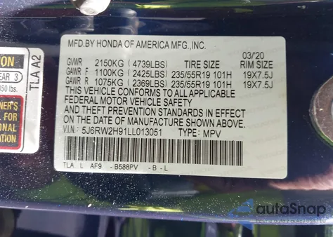 2020 Honda Cr-V Awd Touring from USA, damaged, VIN 5J6RW2H91LL013051